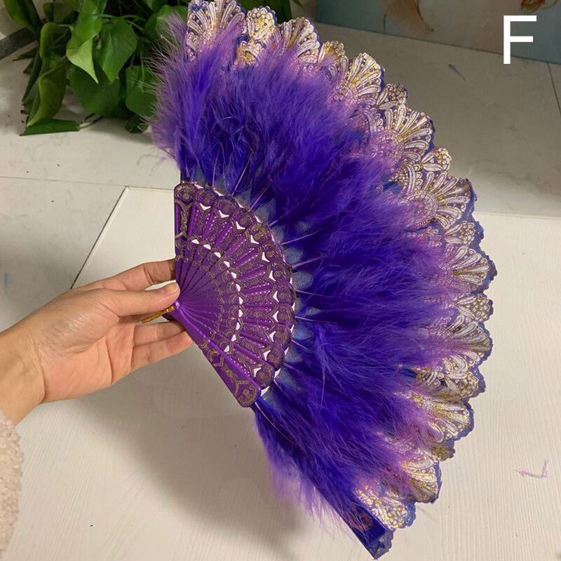 Feather Fan, Dance Fan, Lace Fluffy Folding Fan, Woman Hand Fan Folding Fan, Cosplay Folding Fan, Shooting Props,Gifts for Her,Temu