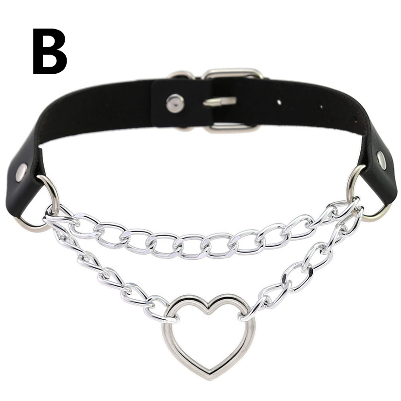 Women Girls Choker Collar Necklace Ring PU Leather Heart Charm