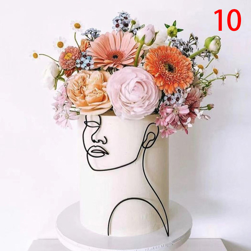 1pcs Acrylic Abstract Minimalist Lines Lady Face Cake Topper Girl Happy  Birthday Wedding Cake Toppers Party Decoration Supplies