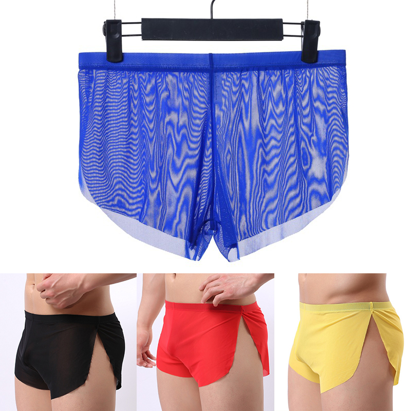 Sexy Mens Mesh Sheer Boxer Briefs Underwear Shorts Trunks Side Split Underpants Ebay 5050