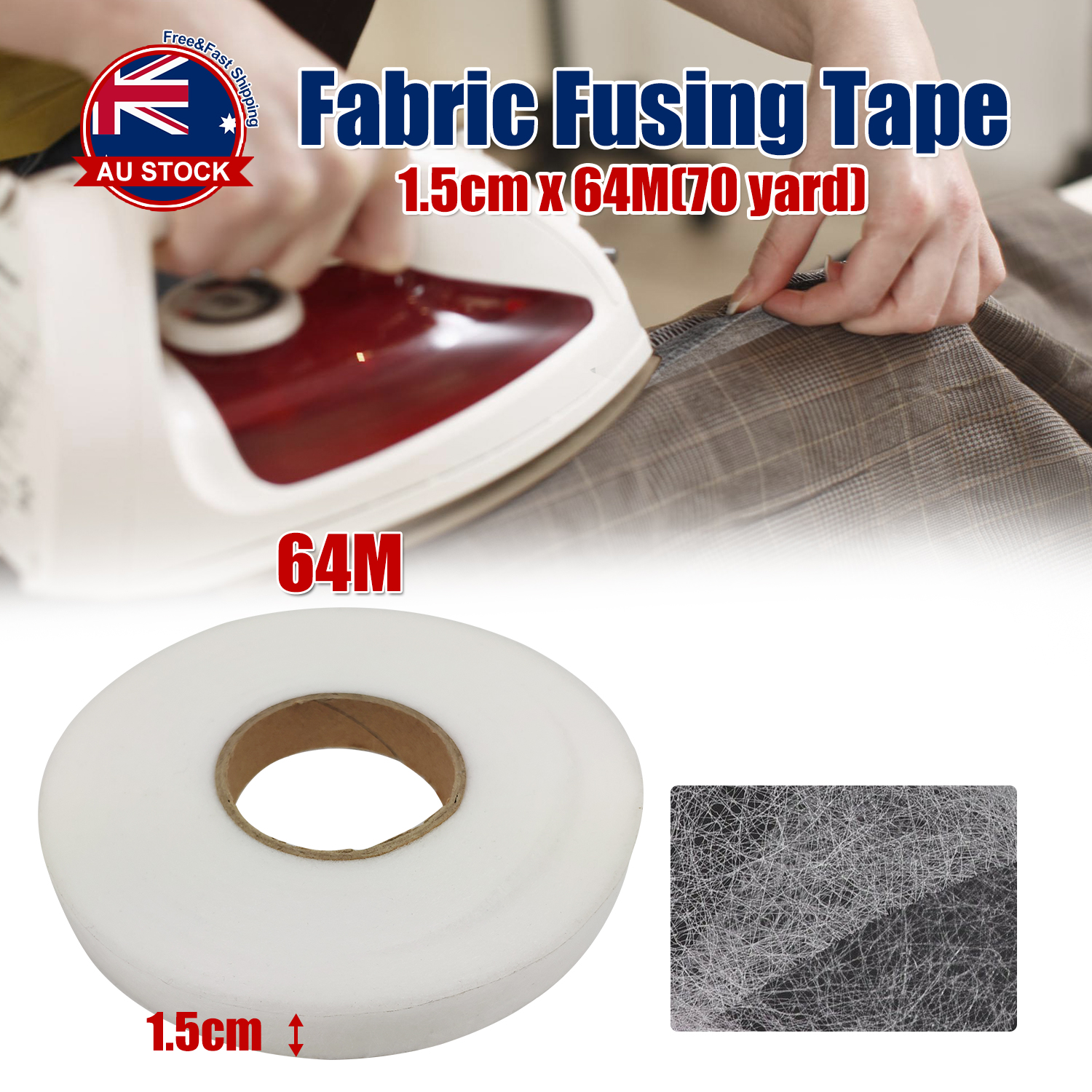 64M Fabric Fusing Tape Adhesive Hem Tape Ironon Tape Hemming Tape 15mm