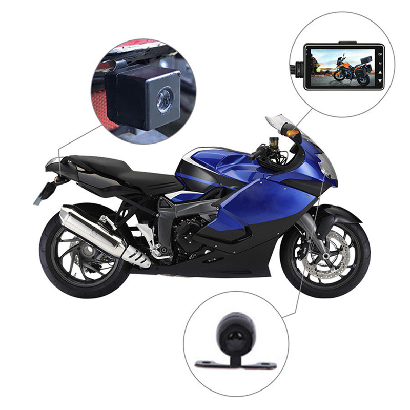 Waterproof 12V 3"Dual Motorcycle Camera Front/Rear HD MP4 Video