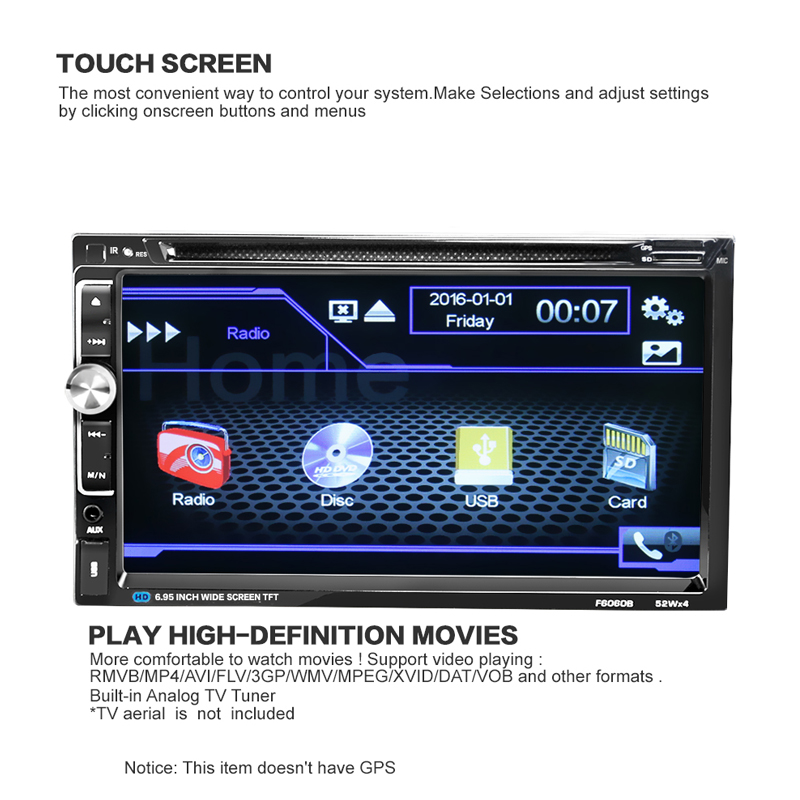 6.95'' 2DIN MP5 Player Radio Car Stereo FM DVD Bluetooth hands-free