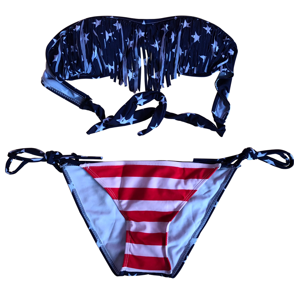 Tassel Fringe Us Usa American Flag Swimwear Paded Swimsuit Bathing Beach Suit Ebay