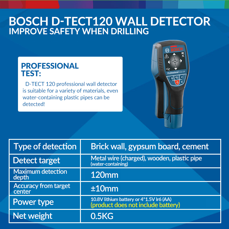 Bosch Wall Floor Scanner Detector D-tect 120 Metal/Cable ...