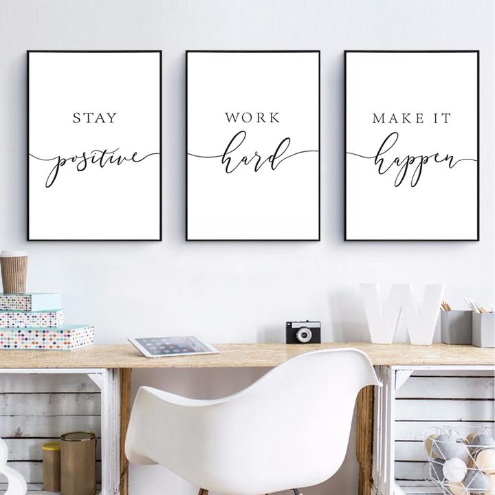 Stay Positive Quotes Canvas Print Work Hard Poster Office Wall Art Painting Deco Ebay