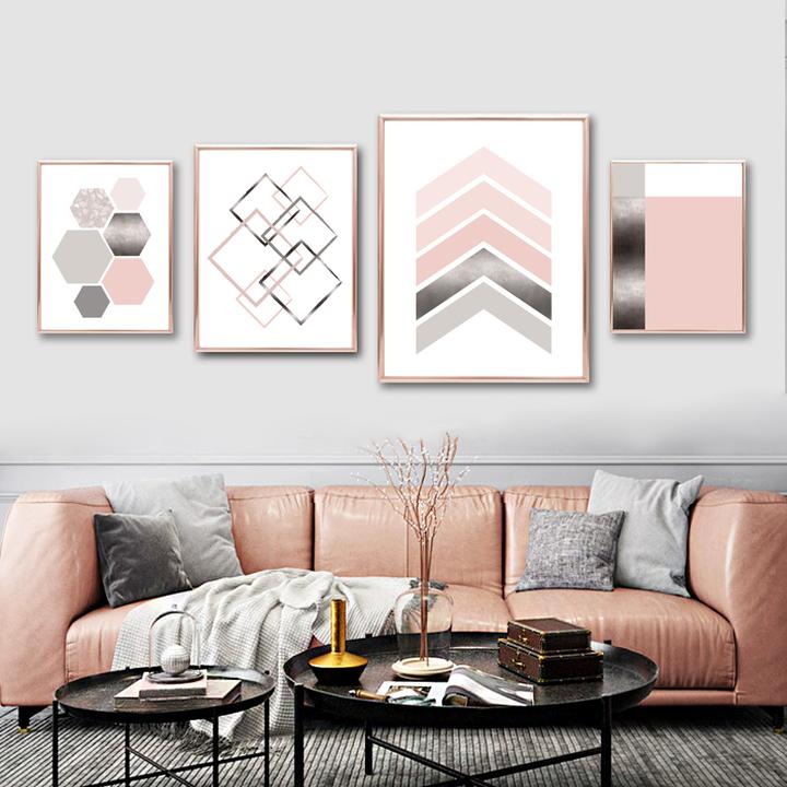 Pink Gray Silver Abstract Geometric Print Nordic Poster Wall Art Canvas Painting Ebay