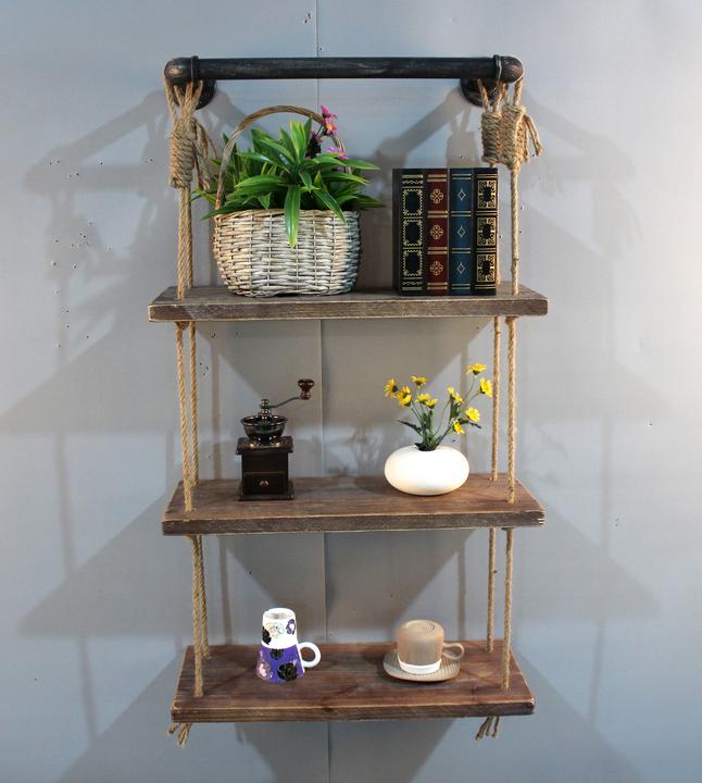 American Country Style Wall Shlef Pipe Wood Rope Shelves