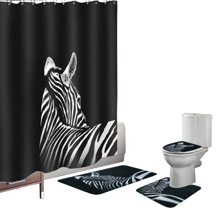 16pcs Cute Zebra Bathroom Set Bath Mat Rug Shower Curtain Toilet